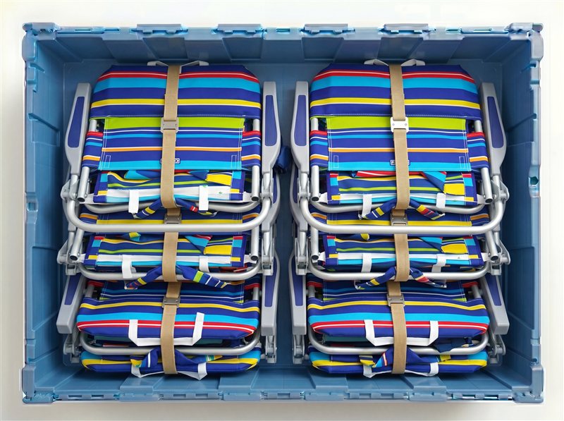Lawn chairs stored in a large Fort Lox box